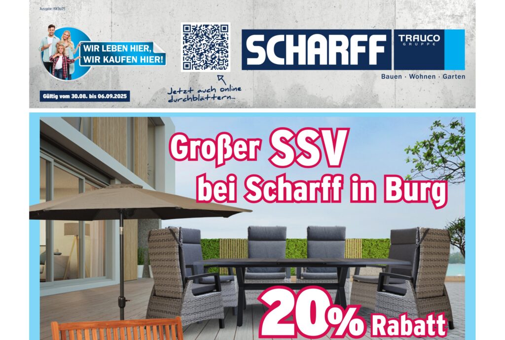 Baumarkt Scharff in Burg und Nordgermersleben: Scharff Katalog 30.08. bis 06.09.2025